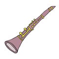 Clarinet hand-drawn isolated on white background. Artistic purple metal wind instrument